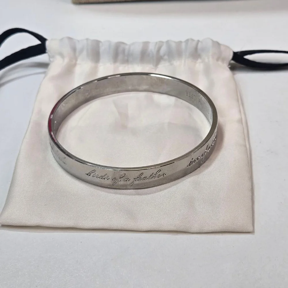 Kate Spade Bracelet Silver Tone Bride Idiom Bangle Engraved Excellent Dustbag
